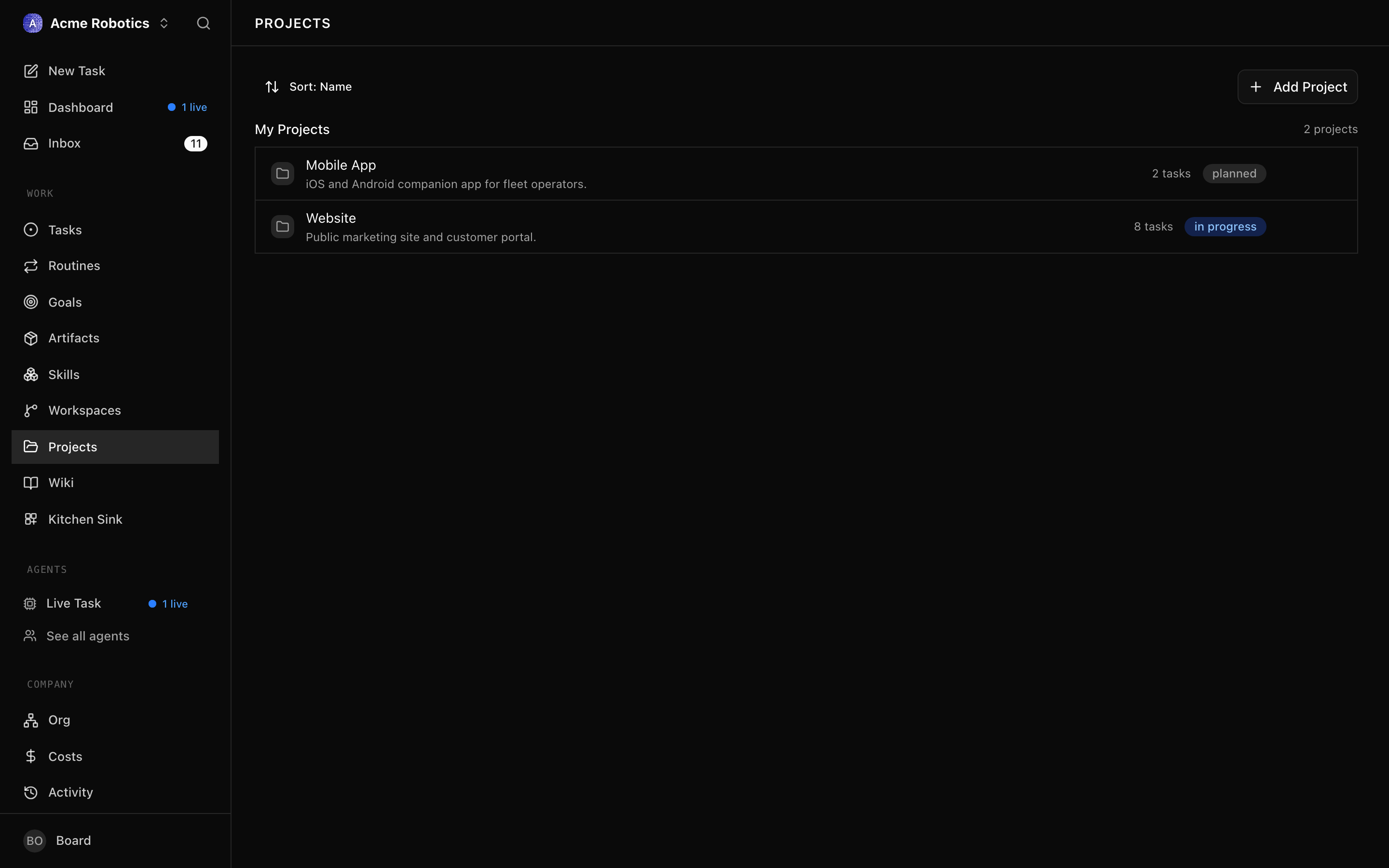 Project list