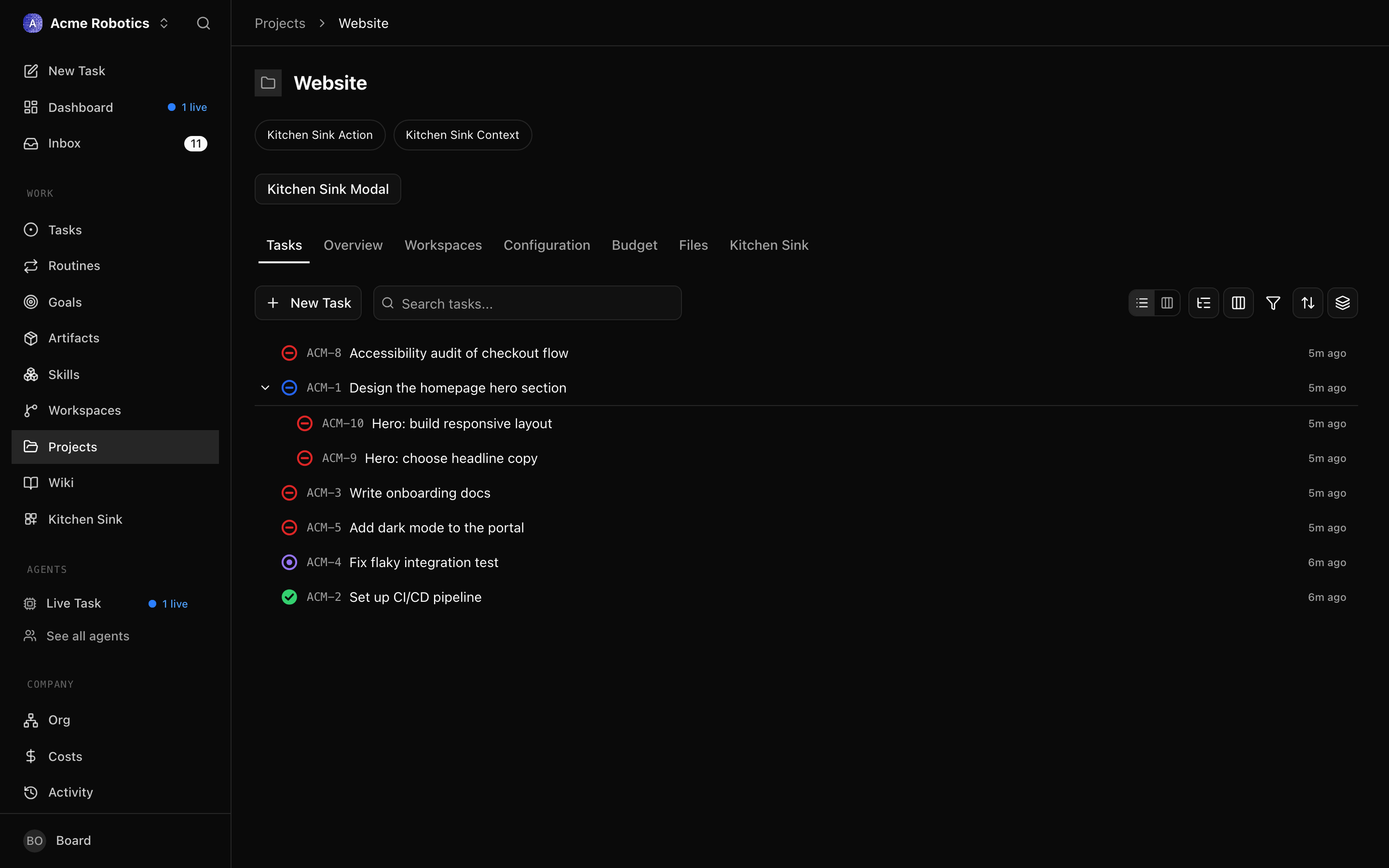 Workspaces tab