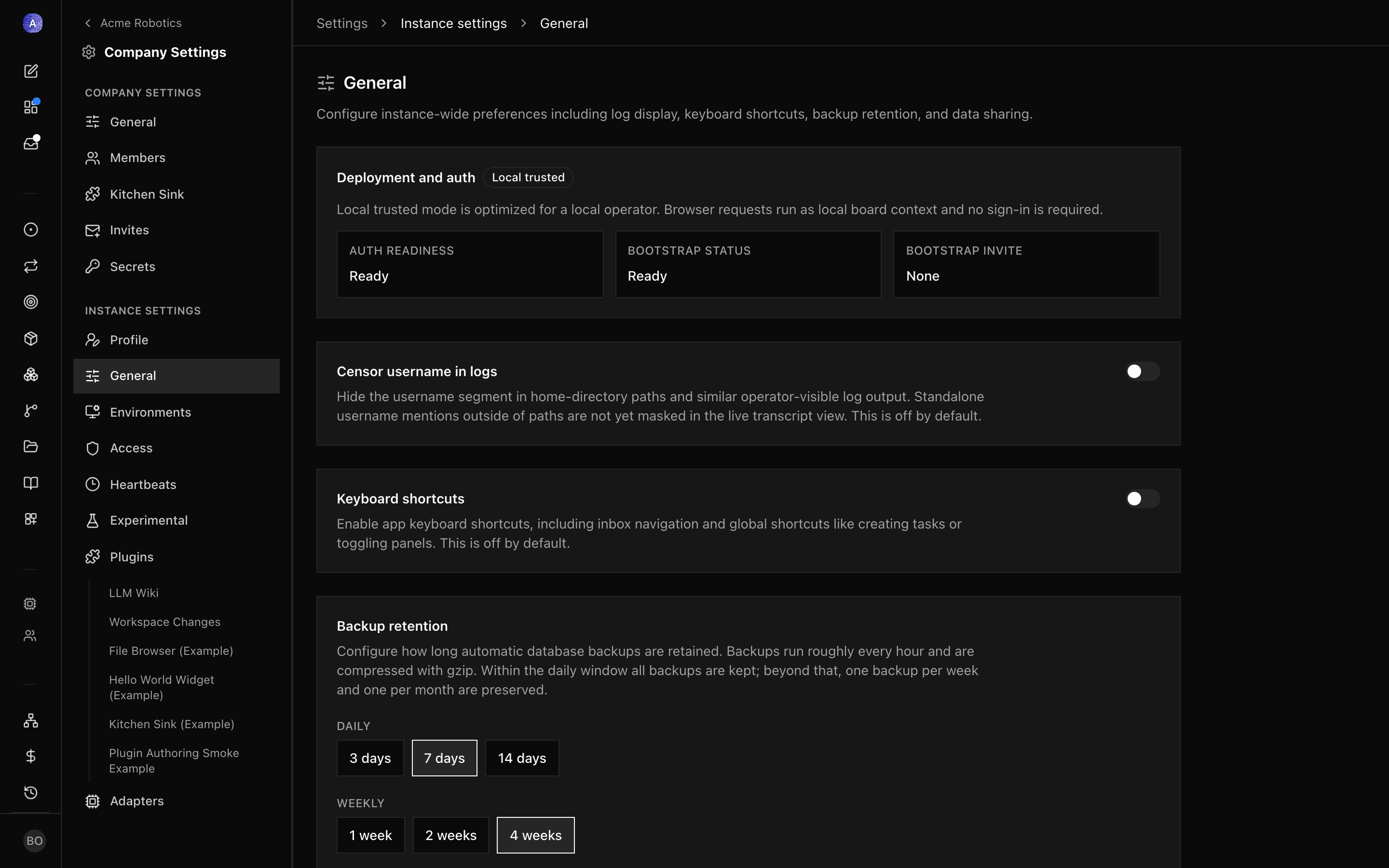 Instance general settings