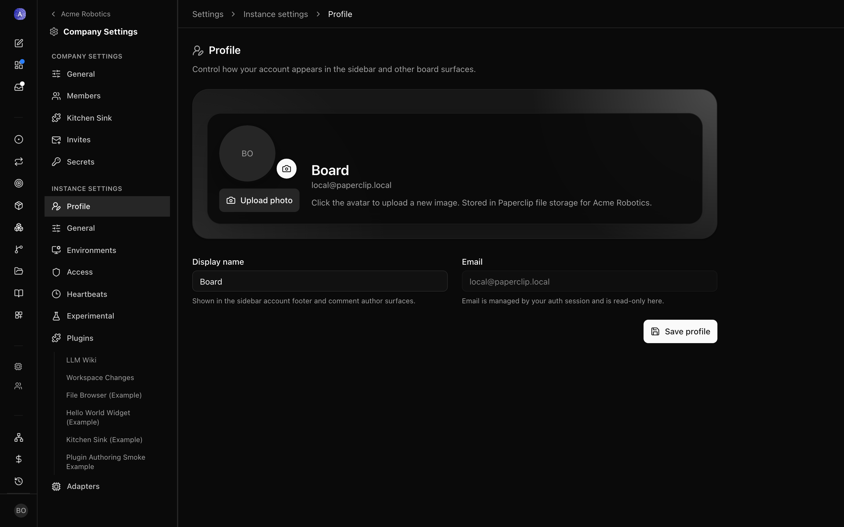 Profile settings