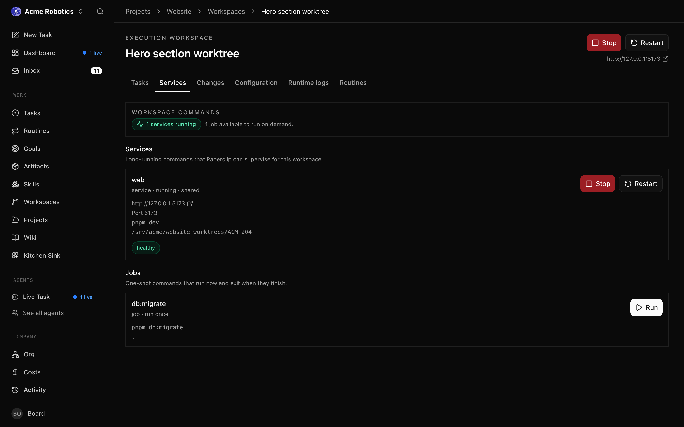 Services tab